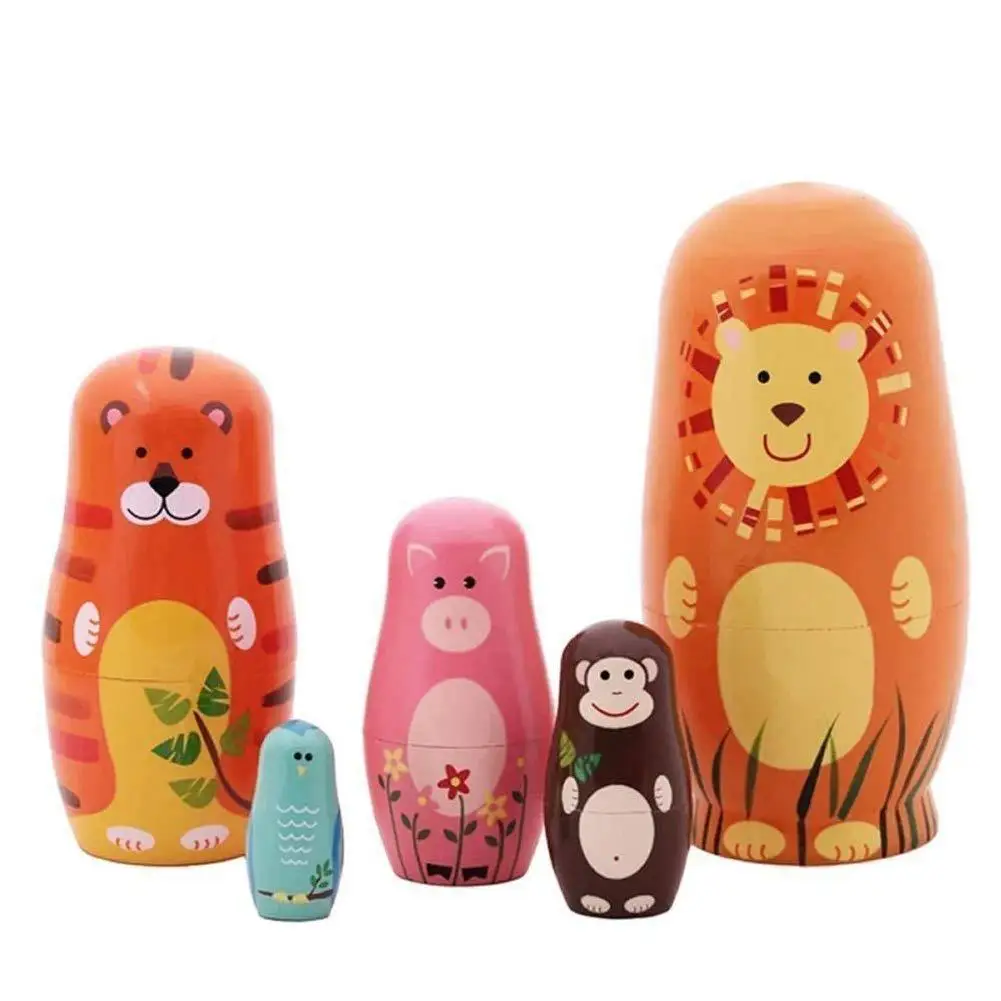 

5Pcs/Set Wooden Bear Animal Russian Blank Matryoshka Dolls Toys Wooden Nesting Dolls Crafts Toys for Children Birthday Gift