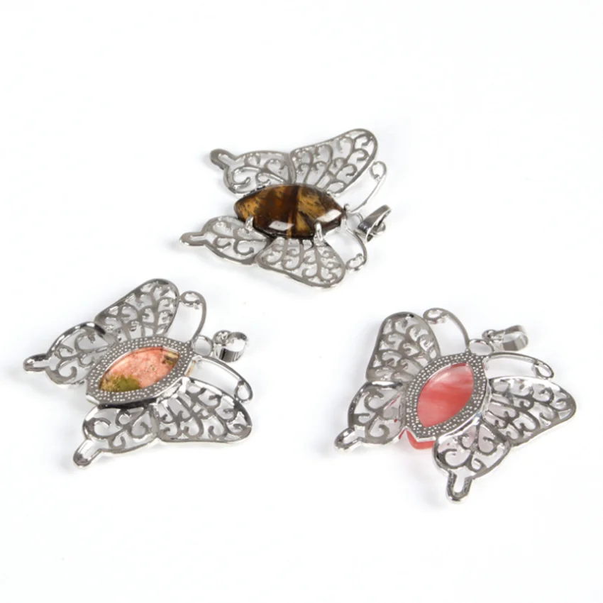 FYJS уникальная Посеребренная Бабочка зеленая бирюза камень кулон Опаловый опал