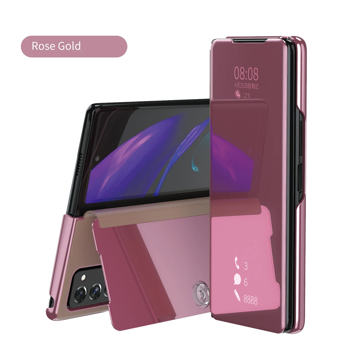

For Samsung Galaxy Z Fold 2 W21 Plating Mirror Case PU Leather Shell Phone Case Cover for Z Fold2 5G Funda Flip Back Cover