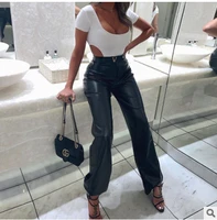2022 the new faux leather wide leg pants high street ladies loose flare trousers women leather casual retro pants capris