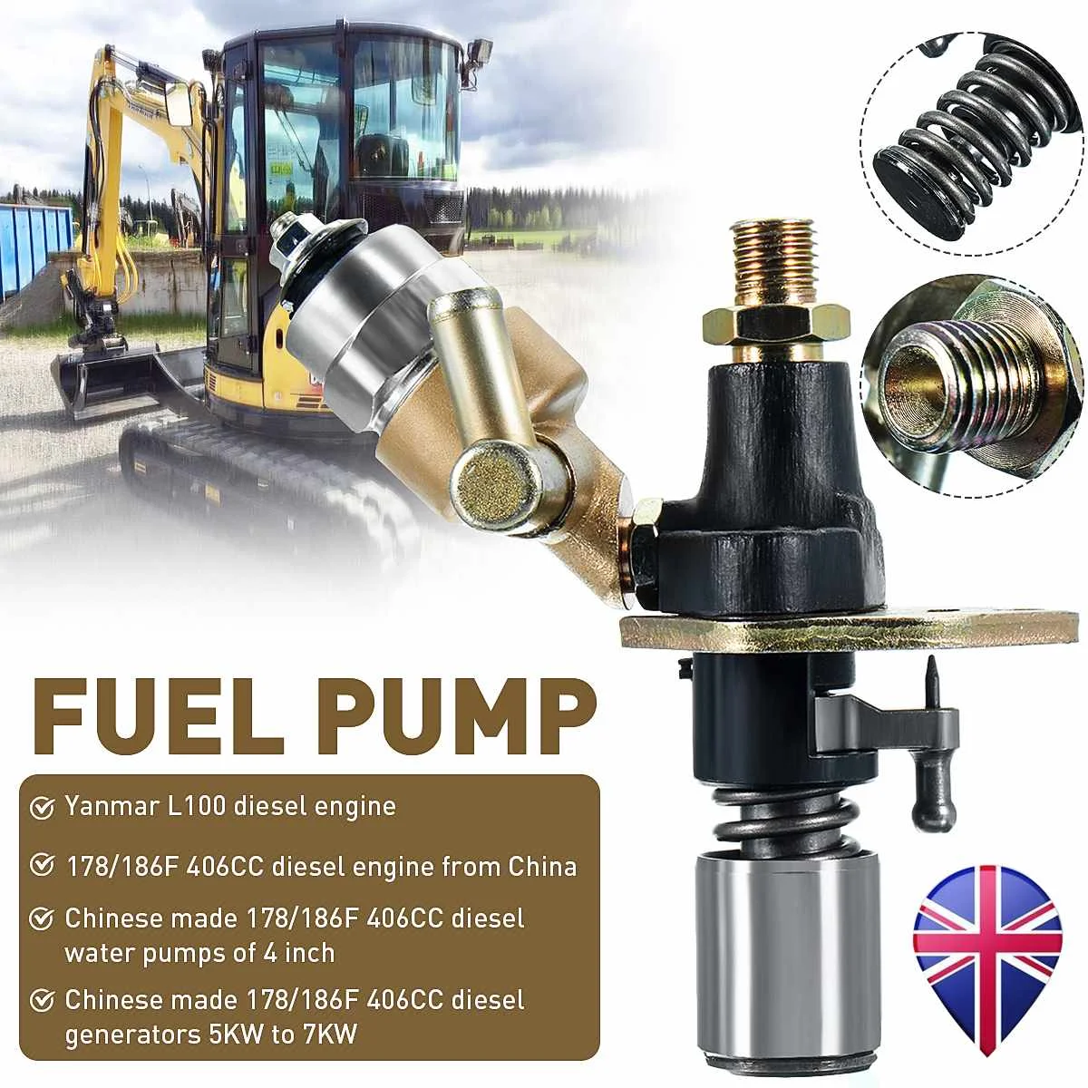 

1Pcs Fuel Injector Injection Pump for Yanmar L100 178/186F 406CC 7KW Diesel Engine Generator Oil Pump With Solenoid Valve