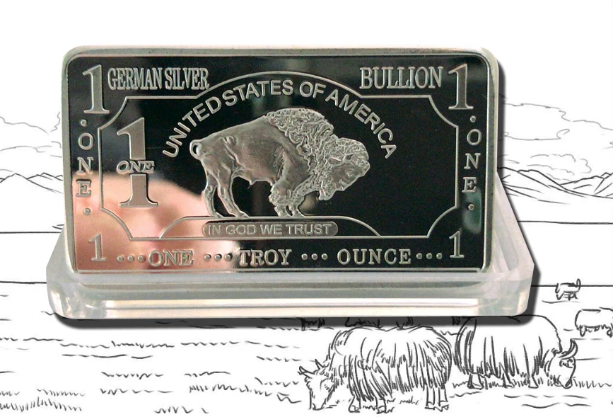 1 шт. немецкая мята Тройная унция буйвол Немецкая Серебряная слитка копия монет