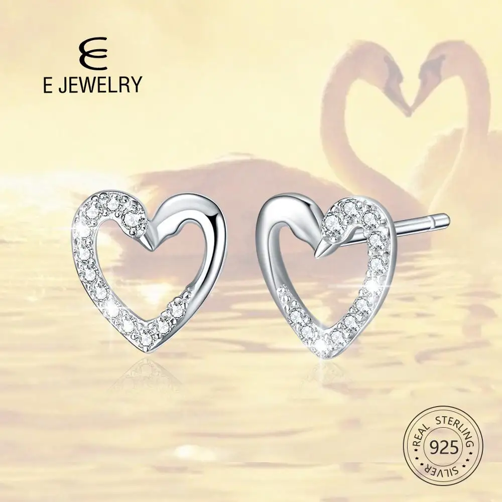 E Love Heart Серьги в виде лебедей для женщин подлинные серьги из стерлингового