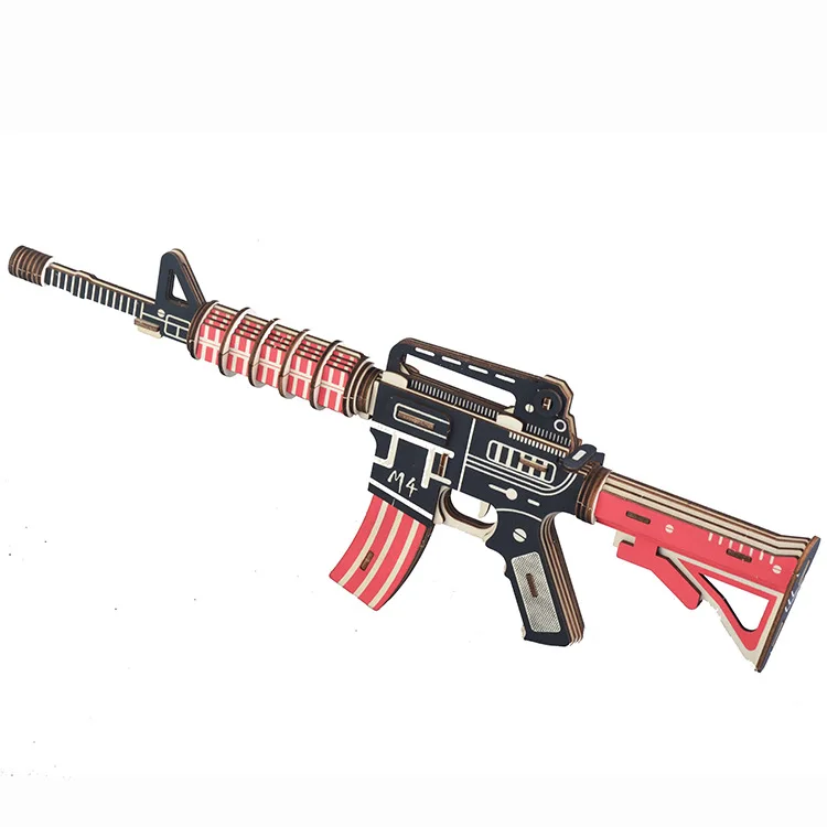 

P100 3D Jigsaw Puzzle Wooden Toys Minitary M4 Weapon Assembly Model Manual DIY Educational Learning Wooden Toys for Children