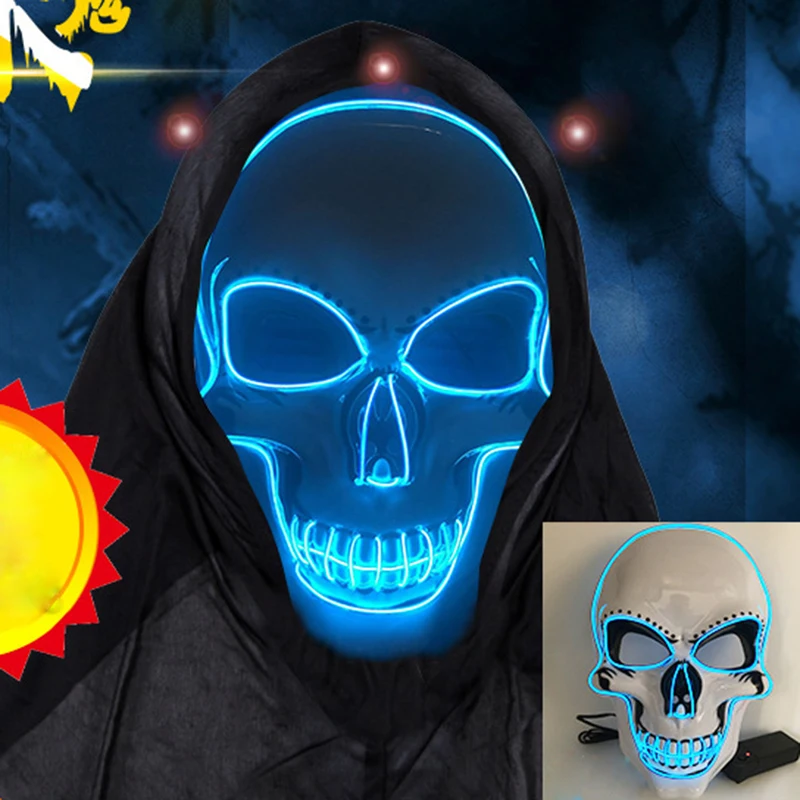 Halloween Party LED Mask Masque Masks Neon Light Rave Glow In The Dark Horror Glowing Masker | Дом и сад