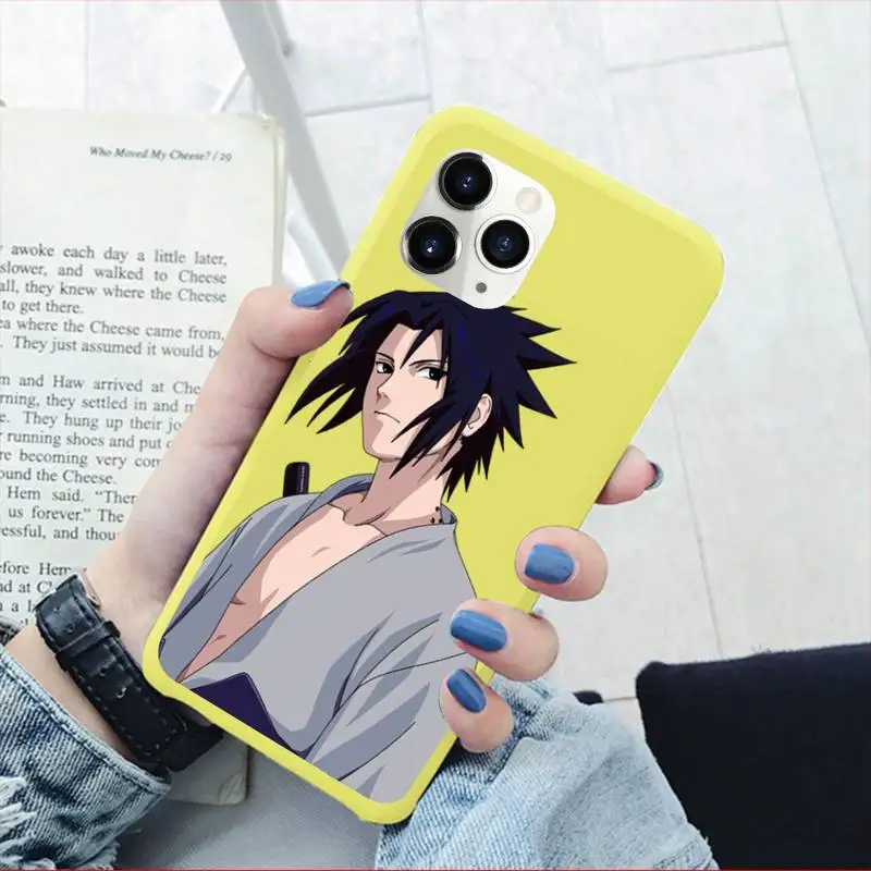

Anime Naruto Uchiha Sasuke Phone Case Yellow Candy Color for iPhone 11 12 mini pro XS MAX 8 7 6 6S Plus X SE 2020 XR
