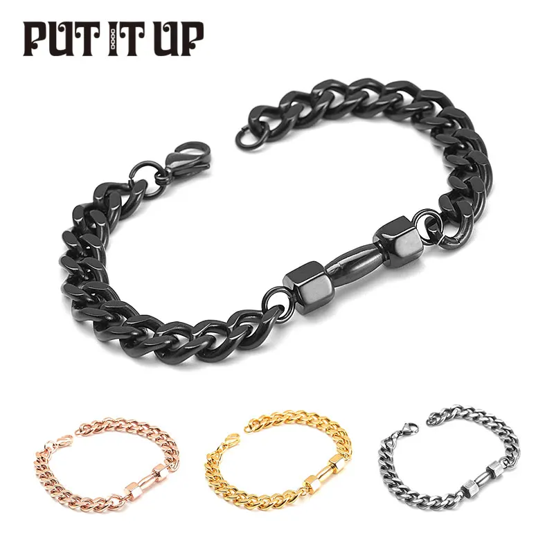 

Stainless Steel Dumbbell Bracelet Hip Hop Rock Joint Culture Titanium Stainless Steel Bracelet Fashion Trendy Men Jewelry Gift