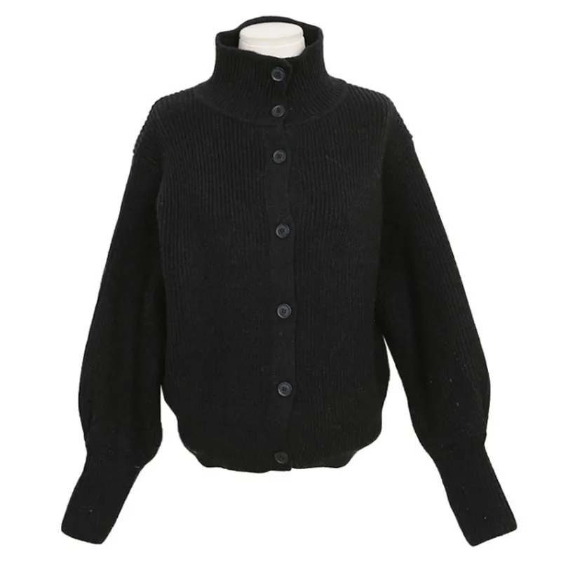 

Aesthetic Simple Solid Termperament Chic Cardigan for Ladies Elegant Fashion Turtleneck All-match Jumper 2020 Winter Fashion