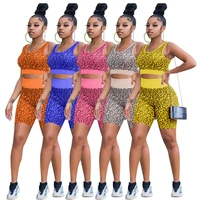 f88375 2021 europe and american summer hollow sexy leopard print slim two piece shorts nightclub outfit women sets