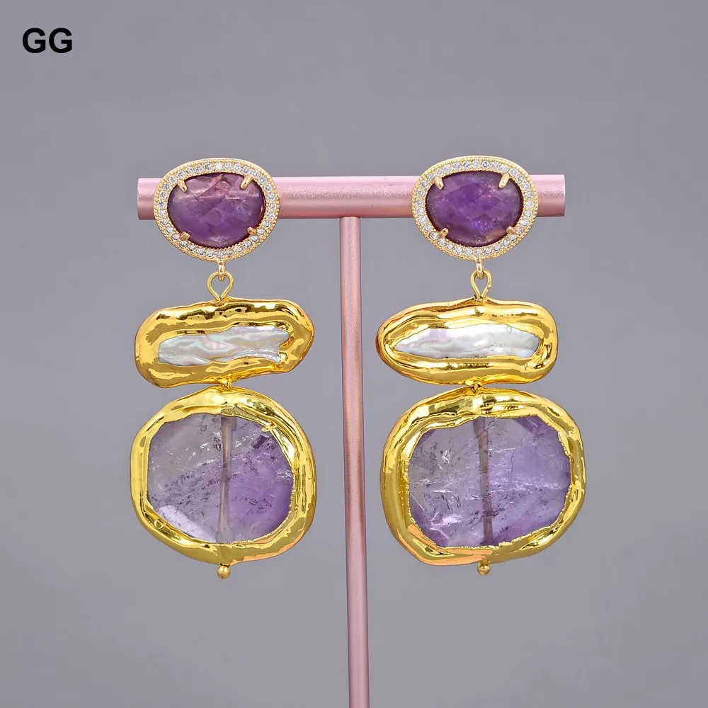 G-G натуральный фиолетовый самородок аметист белый жемчуг BIwa позолоченные