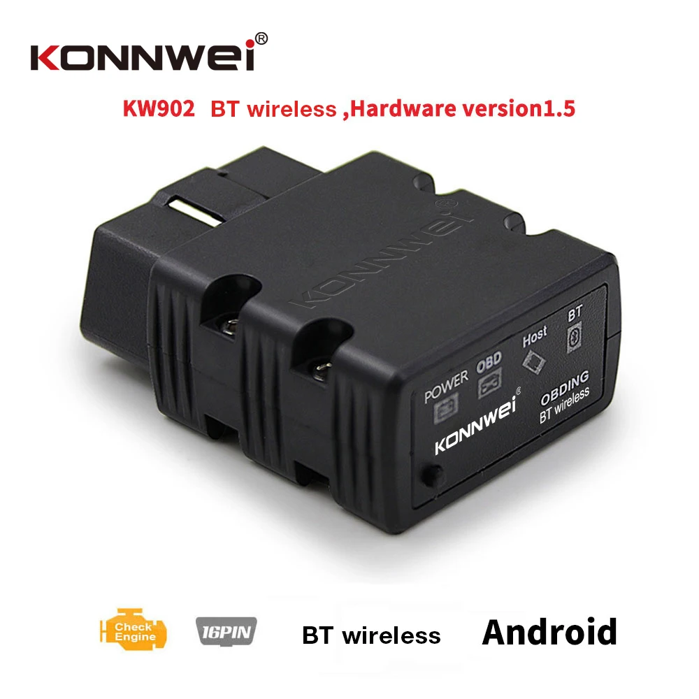 

KONNWEI KW902 ELM327 Bluetooth V1.5 OBD2 Scanner Auto Scanner MINI ELM 327 OBD 2 OBDII KW902 Code Reader for Android Phone