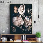 Картины на стену Винтаж Пион цветок скандинавский плакат Настенные картины для гостиной черная стена искусство холст картина домашний декор