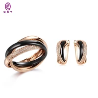 qsy free shipping unusual black white copper jewelry set ceramic earrings for women fashion ring and birthday gift 2021 trend