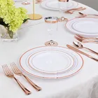 Одноразовые пластиковые тарелки из розового золота, 25 шт., золотые тарелки для свадебной вечеринки, кружевная дизайнерская обеденная тарелка, десертное блюдо для салата, Рождество, 7,5'