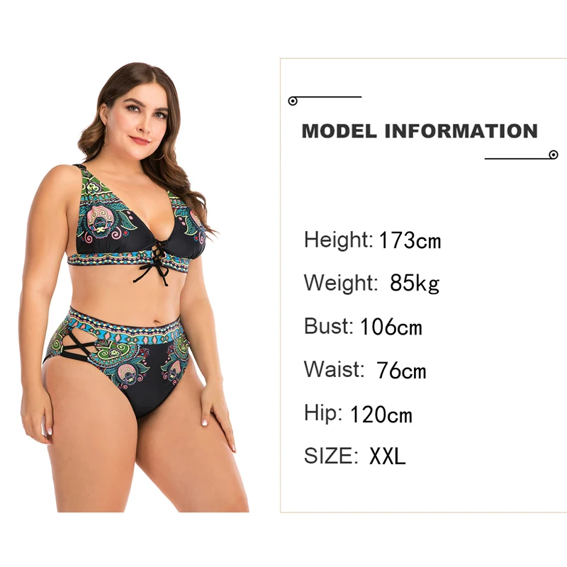 

L-4XL Plus Size Swimwear Women 2021 Brazilian Bikini Set High Waisted Sexy Print Push Up Swimsuit For Big Breasts Two Piece Suit