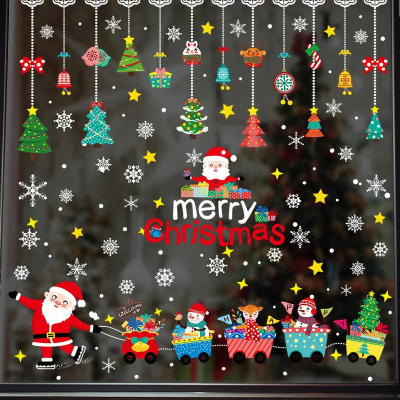 

2021 Christmas Static Stickers Decals for Shop Windows Glass Tile Decoration Merry Christmas Sticker for New Year Home Decor DIY