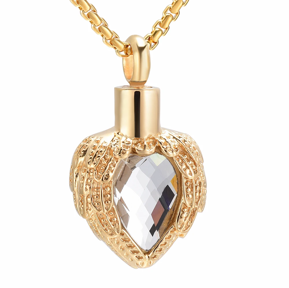 LL027 Золото Нержавеющая сталь Крыло ангела перо завернутый капля кристалл