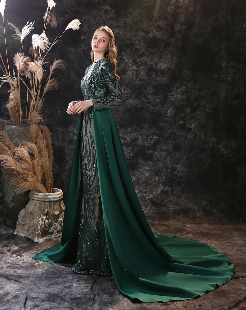 Платье-Русалка для выпускного вечера длинное атласное платье с длинным рукавом и