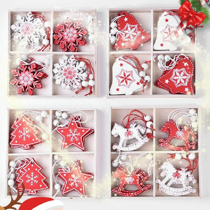 12 шт/4 комплекта белая Красная рождественская елка орнамент деревянные Висячие