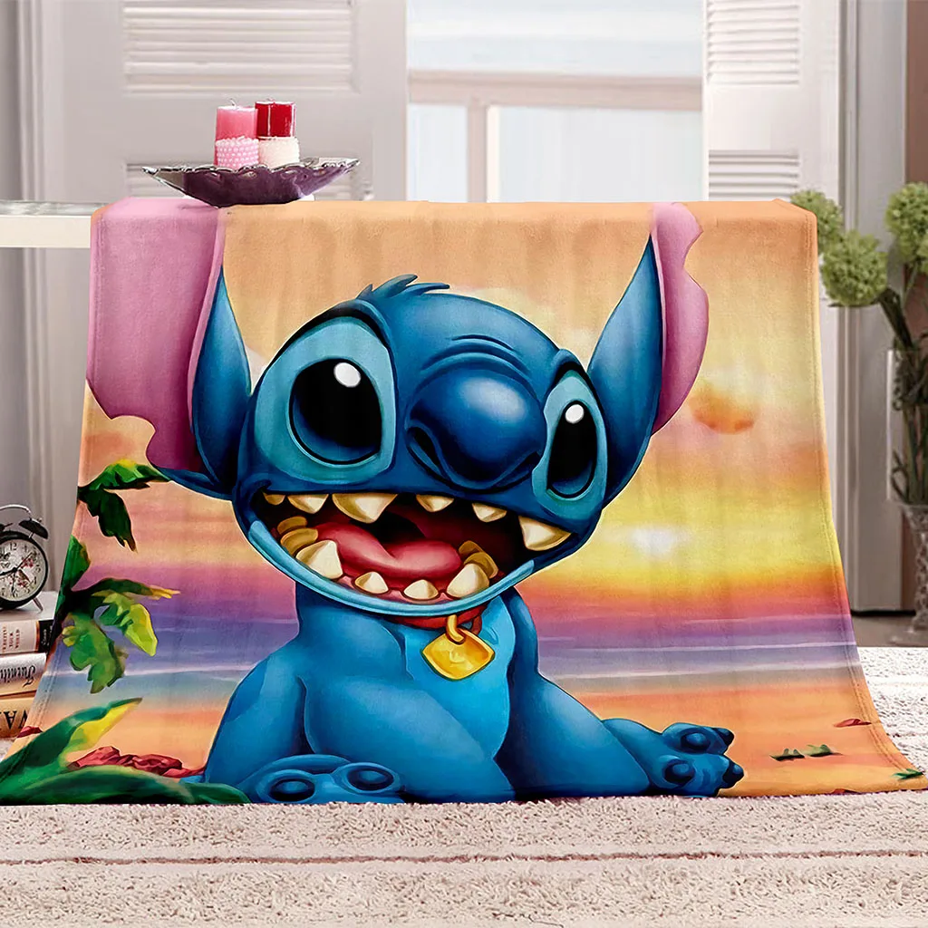 

Soft Warm Coral Stitch Cartoon 3D Printed Flannel Bedspread Plaid and Plaid on the Sofa or Bed with Fluffy for Boy Kids Gifts