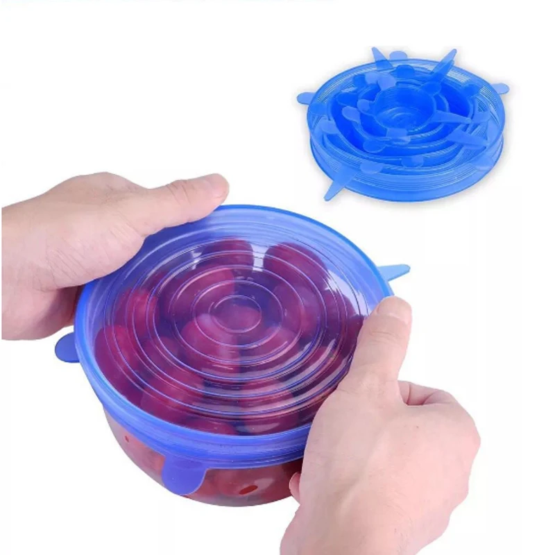 

6PC Reusable silicon stretch lids universal lid Silicone food wrap bowl pot lid silicone cover pan cooking bowl storage with lid