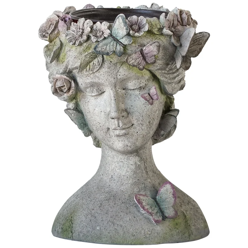 

vintage resin butterfly human face flower vases home decor crafts room decoration objects garden goddess vase girls lady statue