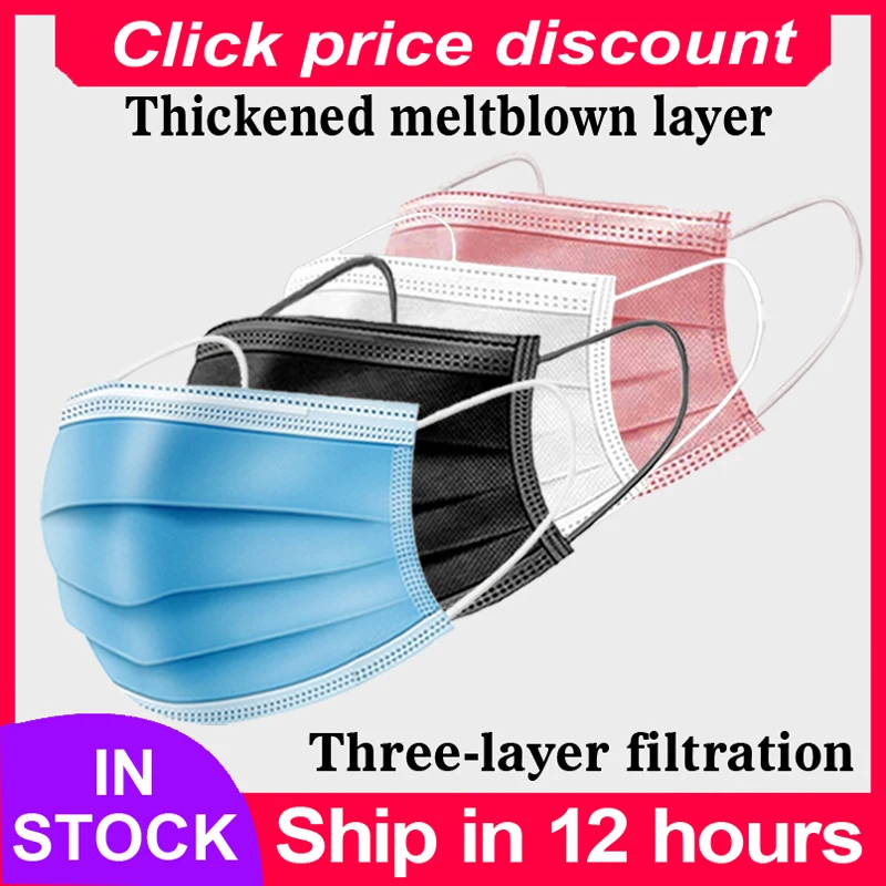 

Mask Disposable Non wove 3 Layer Ply Filter Mask mouth Face mask Breathable Earloops Masks