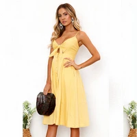new womens adjustable strap button open back bow dress