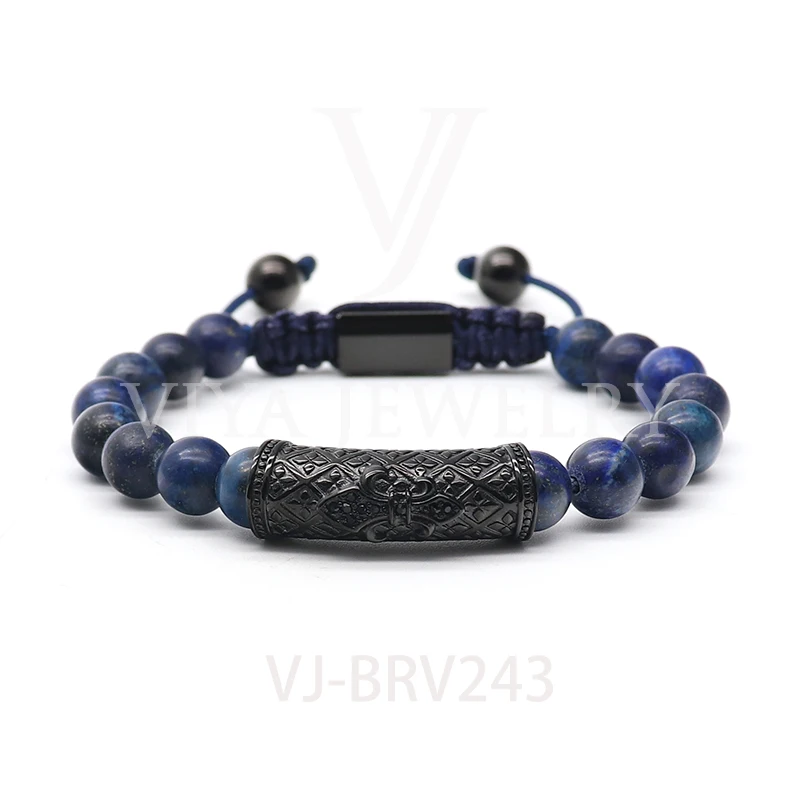 Прохладный черный оникс ГЭС бисером Для мужчин эластичный браслет шармы Бусины