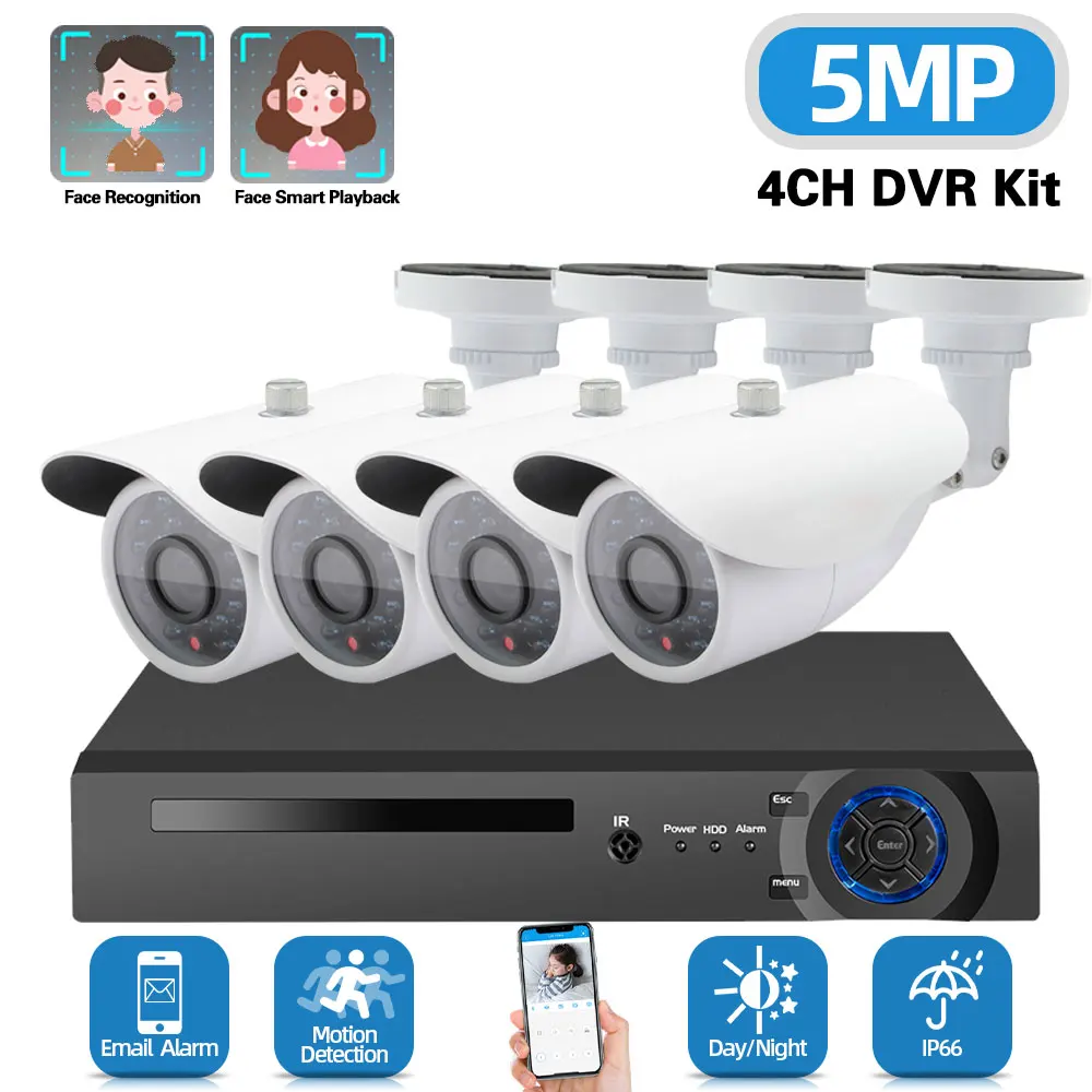 

H.265 CCTV DVR Home Security Camera System 5MP 4CH DVR System Kit Outdoor Waterproof Night Vision Video Surveillance Camera Kit