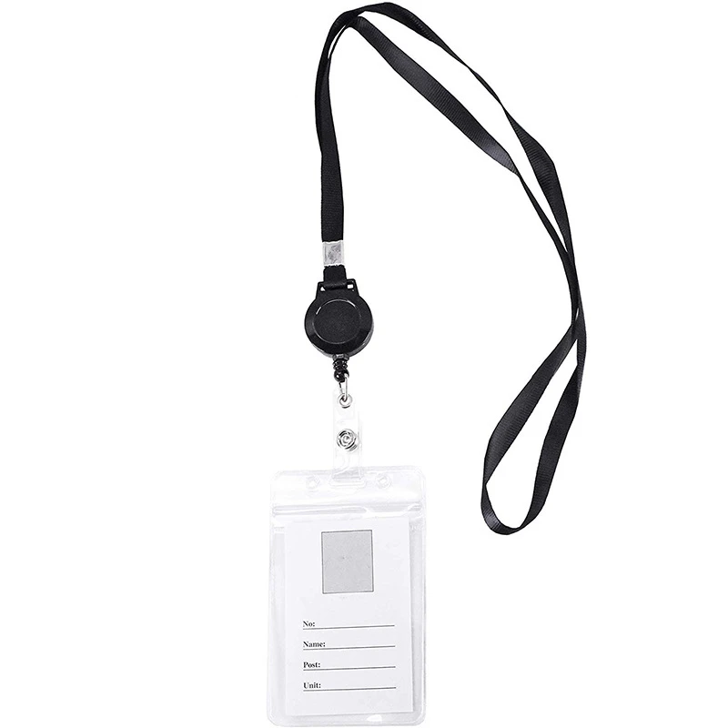 

PVC Name ID Tag Employee's Card Holder Badge Holder Transparent Exhibition Bank Staff Work Card Cover with Lanyard Badge Reel