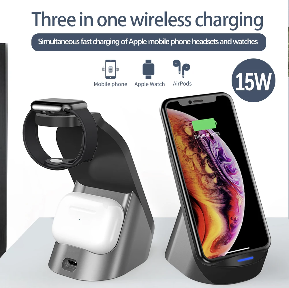 

Wireless Chargers 3 in 1 Smart Phone Holder for Apple Watch Chargeur Induction iPhone8 11 Xiaomi Fast Carregador Sem Fio