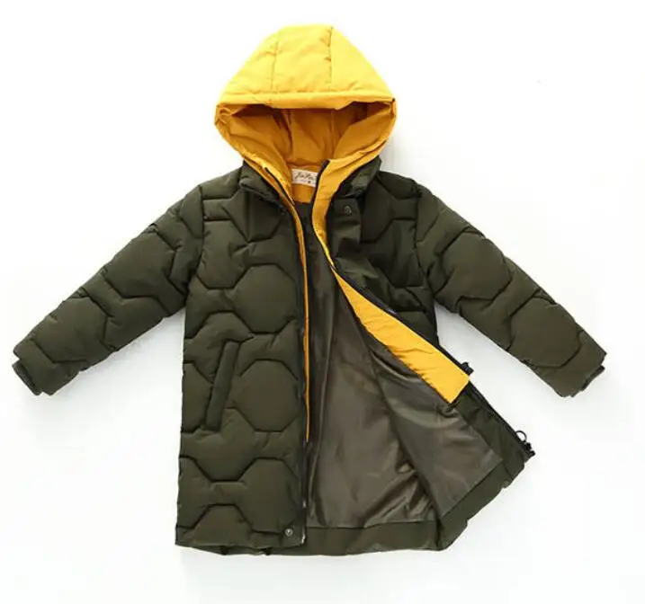 army green 6, 8, 10, 12, 14 лет, детская утепленная пуховая куртка с хлопковой подкладкой для мальчиков-подростков, Длинная зимняя верхняя одежда для мальчиков, пальто Новинка года, зима - Цвет: army green