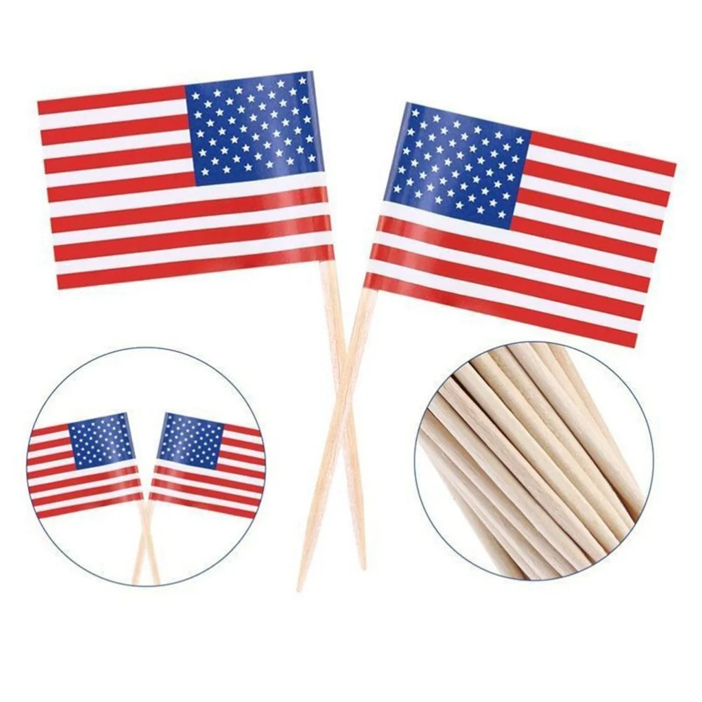 

100pcs American National Flag Cake Topper Decor Insert for Independence Day Party Gathering (65mm)