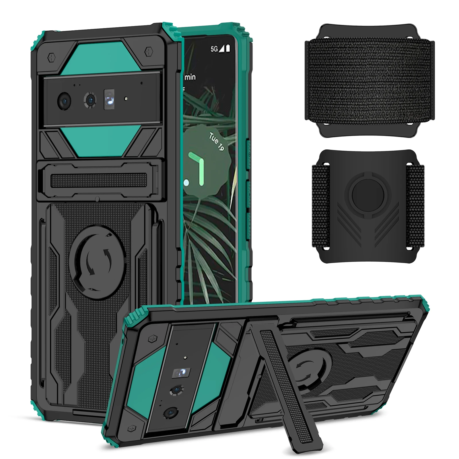 

Luxury Shockproof Protect Armor With Bracket Wristband Multifunction Card Package Phone Case For Google Pixel 6 Pro Back Cover
