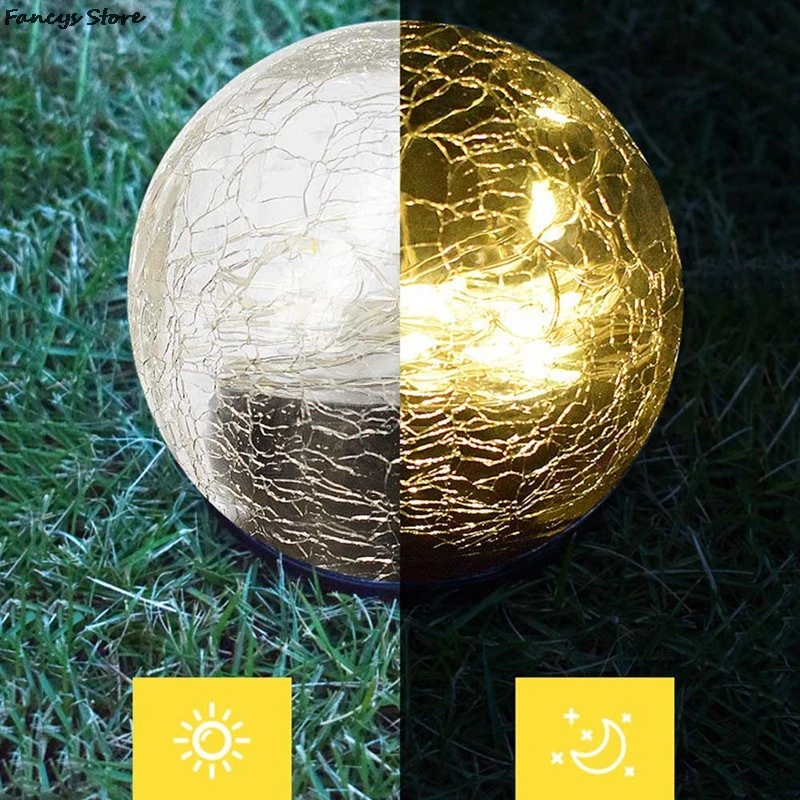 

10CM Crack Led Solar Light For Garden Decoration Ball-shaped Indoor And Outdoor Fairy Tale World Decor Modern Glass Decor Craft