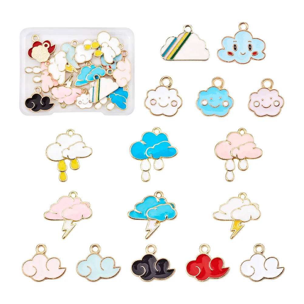 Милые эмалевые подвески в форме облака/облака с молнией 32 шт. позолоченные из