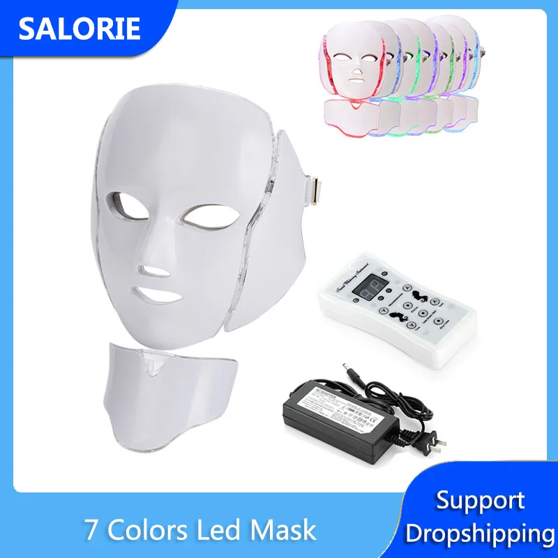 

7 Colors Led Mask Skin Rejuvenation Photon Light Therapy Tighten Skin Anti Aging Acne Beauty Machine Whitening Neck Skin Care