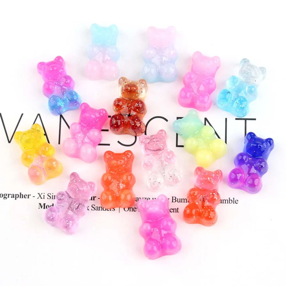 Bear Charms Resin Cabochons Glitter Gummy Candy Transparent Color Necklace Keychain Pendant DIY Making Accessories | Украшения и