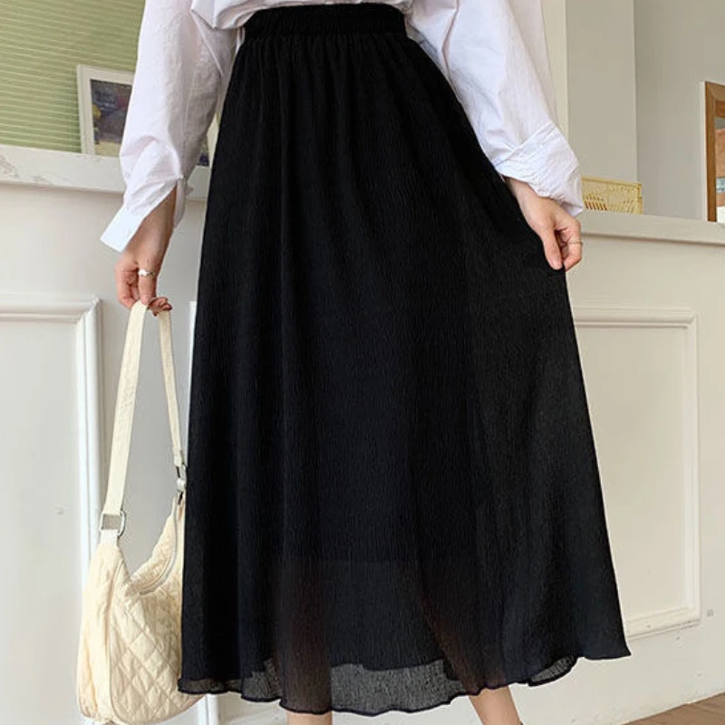 

2021 Skirts Women Solid New A-line Friends Lovely All-match Casual Empire All-match Folds Kawaii Y2K Faldas Voile Pleated Moda