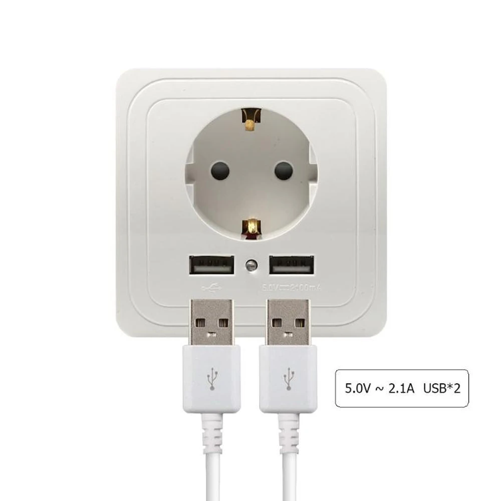 EU Plug Socket Dual USB Port socket Wall Charger Adapter Charging 2A Wall Charger Adapter Power Outlet White Pop Sockets CE