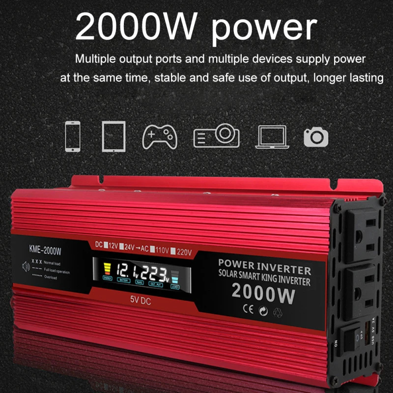 Умный автомобильный инвертор макс. 2000 Вт солнечный 12 В/24 В постоянного тока в 220
