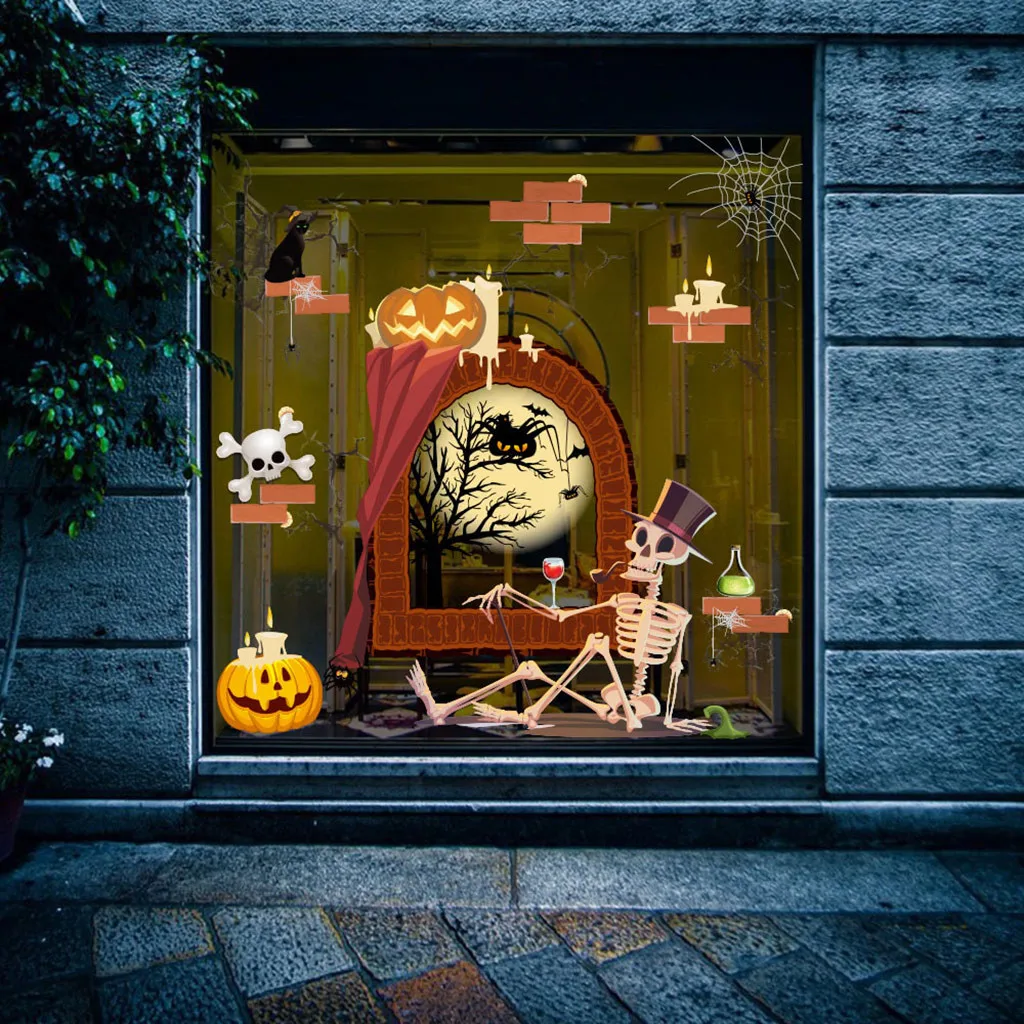 Хэллоуин стены Стикеры тыквы ведьма череп окна Гостиная для свадебного зала