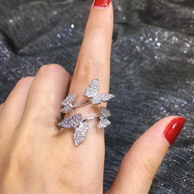 

Rings For Woman Open Finger Ring 4 Butterfly Rings Fashion Jewelry Gift Party Wedding Rhinestone Ring