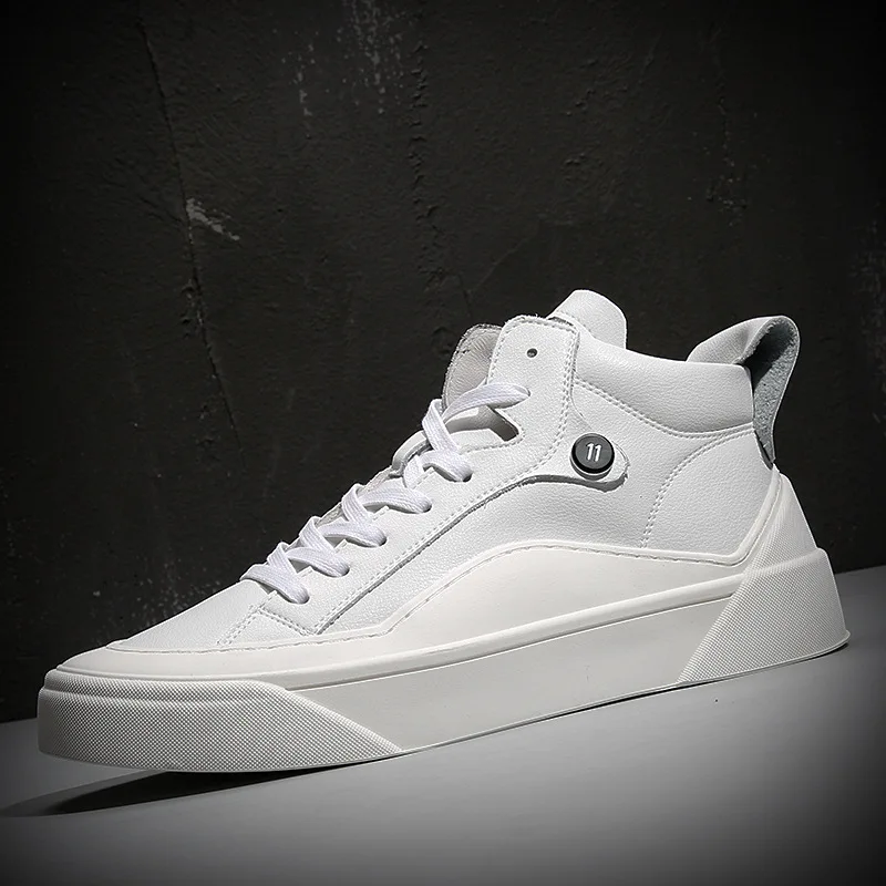 Мужские кроссовки из 100% натуральной кожи повседневные Черные и белые для весны