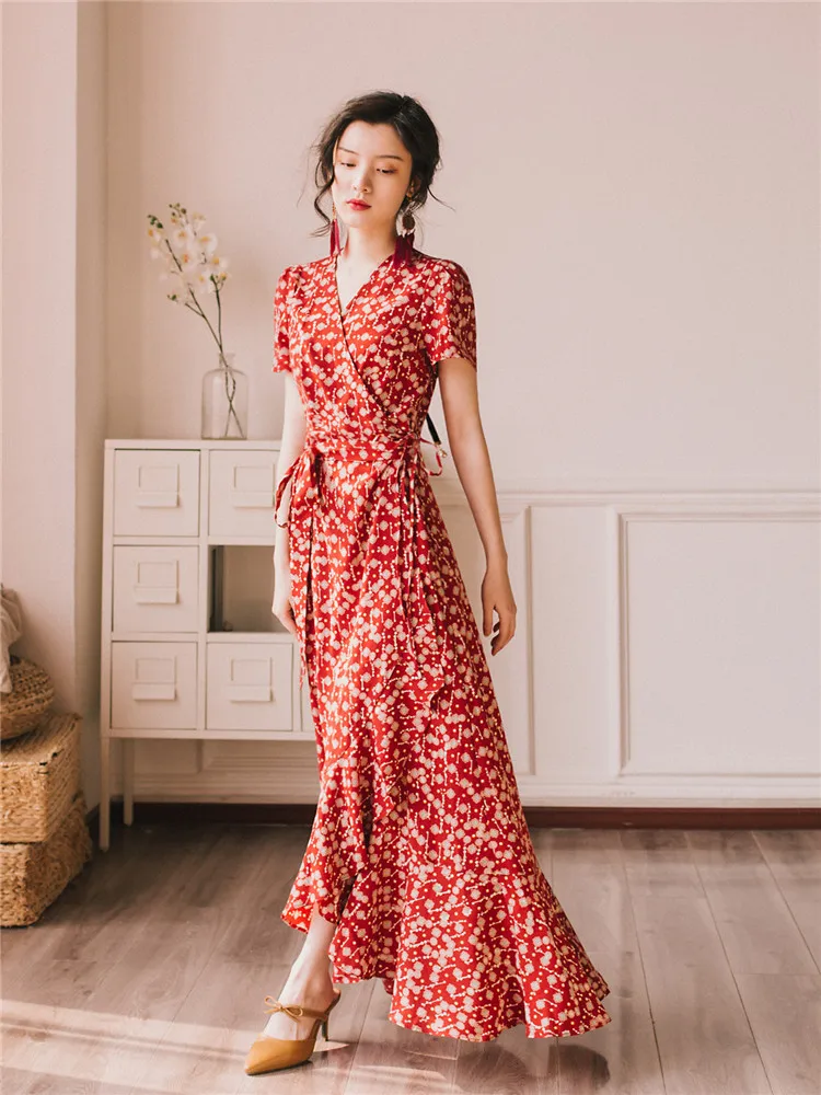 2019 летнее женское пляжное платье с цветочным принтом в стиле