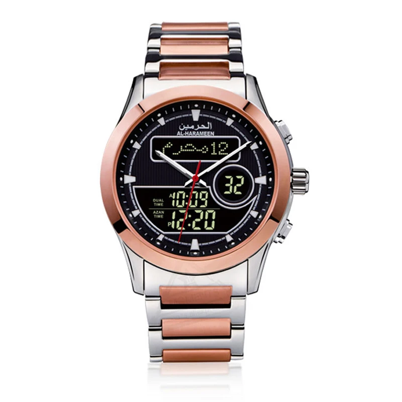 

Azan Watch for Muslim Prayer Islamic Deluxe Men Wristwatch with Adhan Time 35mm Dual Display Dial Quartz Clock