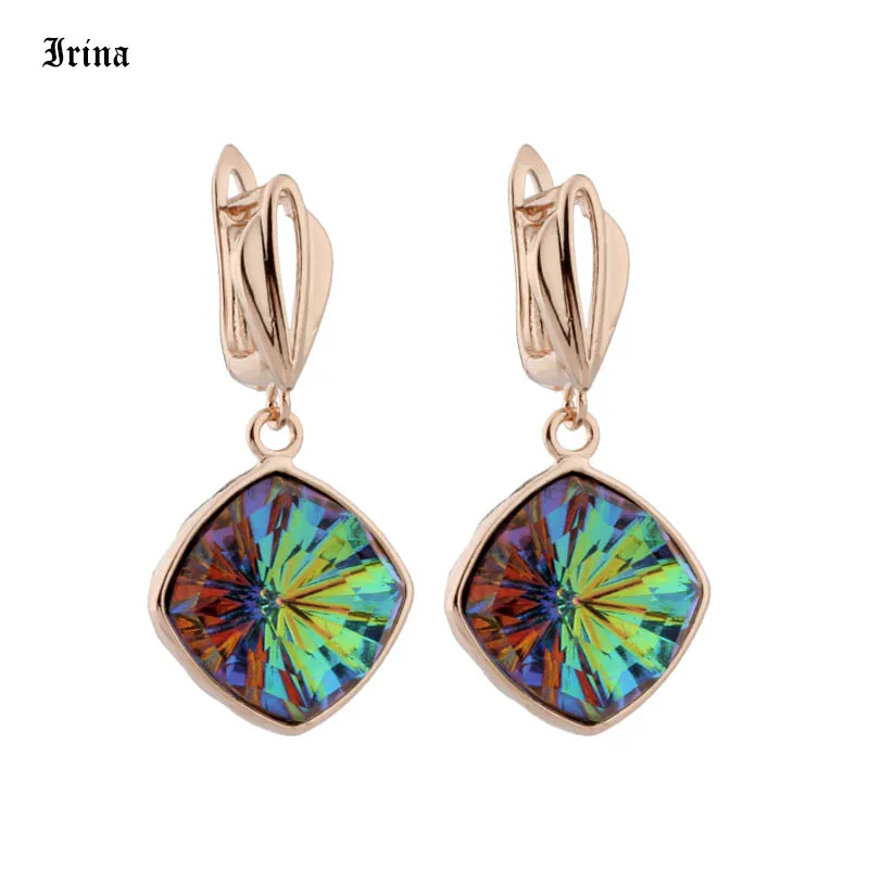 Серьги подвески с кристаллами розового золота 585 пробы ювелирные изделия для