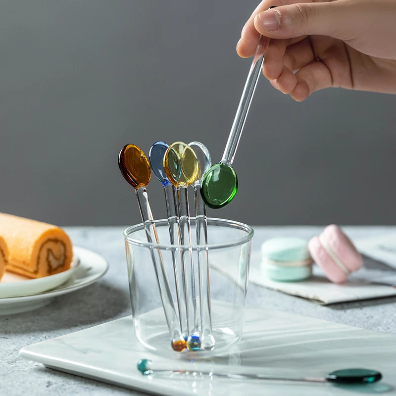 Long Handle Coffee Scoops Tea Spoons Pyrex Glass Scoop Kitchen Hot Drinking Flatware Drinkware Tableware Spoon Gadget | Дом и сад