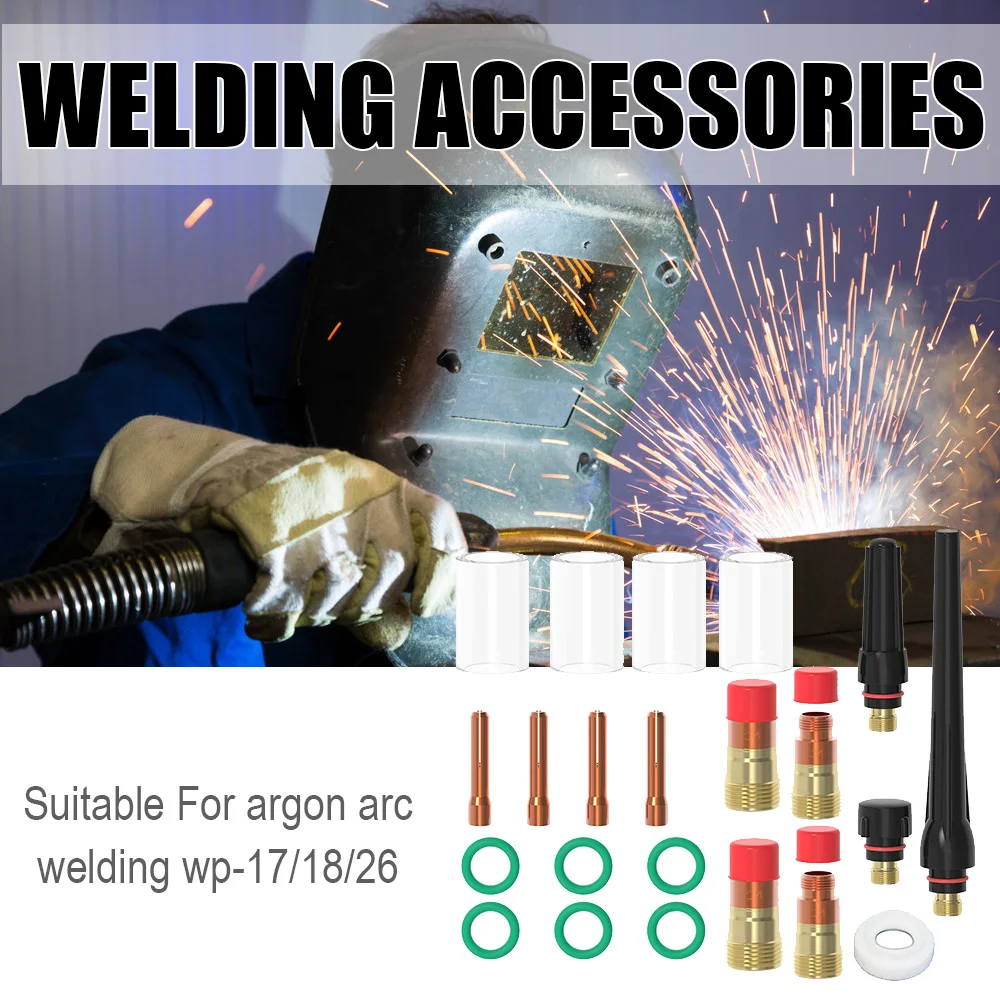 

22 PCS TIG Welding Torch Accessories Kit Collets Body Glass Cup Stubby Gas Lens Kit for WP-17/18/26 Welding Tools